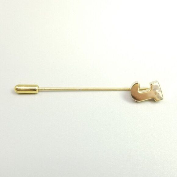 Vintage Letter J Monogram Stick Pin, Gold Tone Initial Brooch, Unisex Estate - Picture 7 of 7